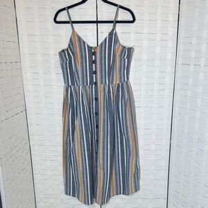 Japna 100% Cotton Striped Spring Strappy Midi Dress Size Large